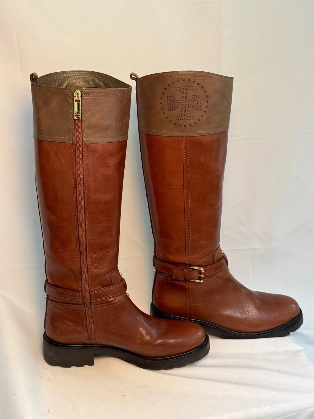 Tory Burch Two-Tone Brown Leather Over-the-Knee Riding Boots